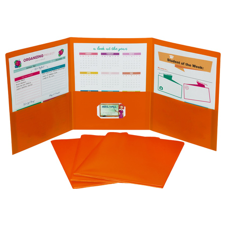 C-LINE PRODUCTS Tri-Fold Portfolio, Heavyweight Poly, Orange, 24PK 33942-BX